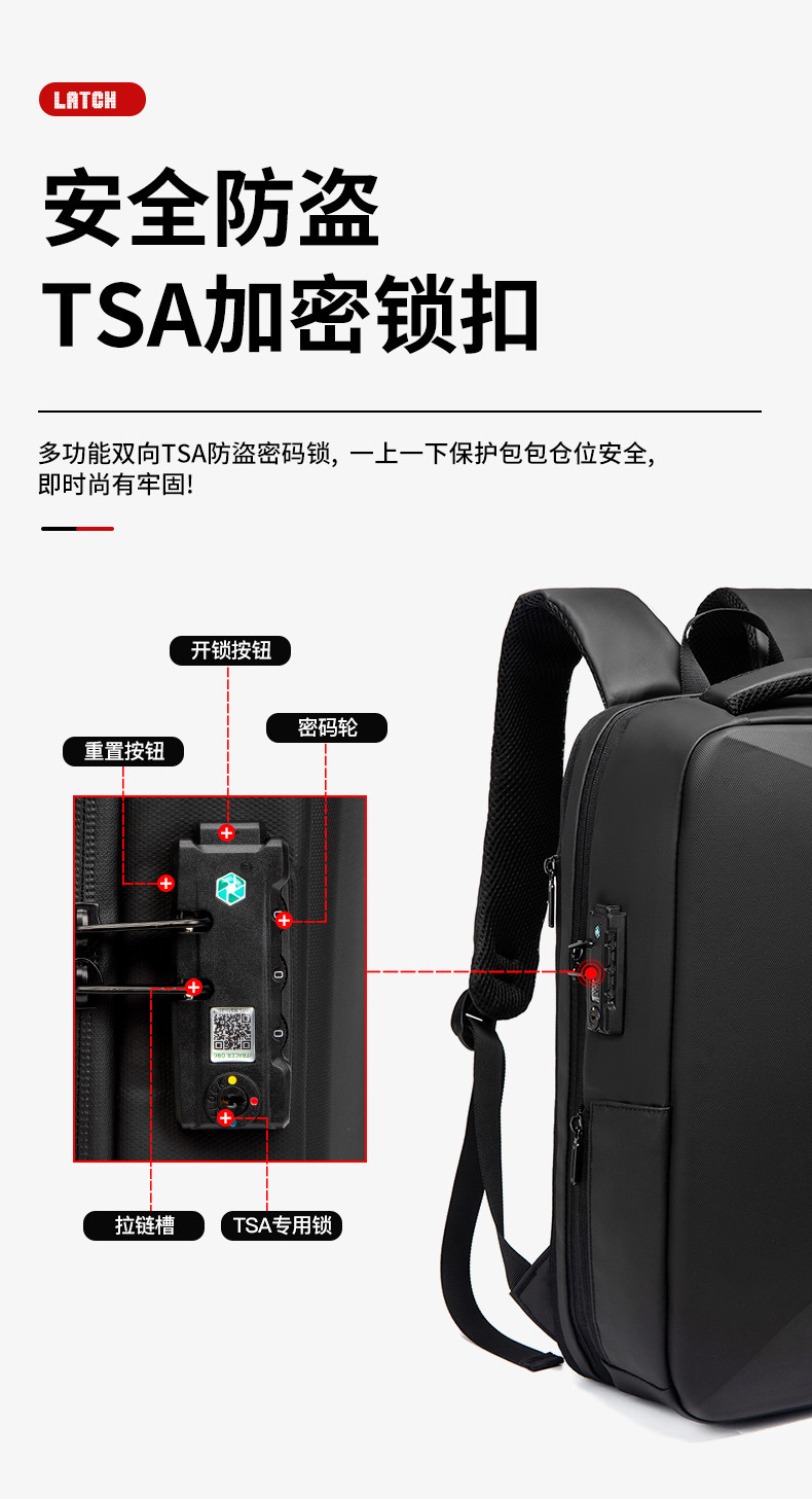 New Men's Backpack TSA Security Lock Backpack Business Travel Backpack Eva Hard Case Student Computer Backpack