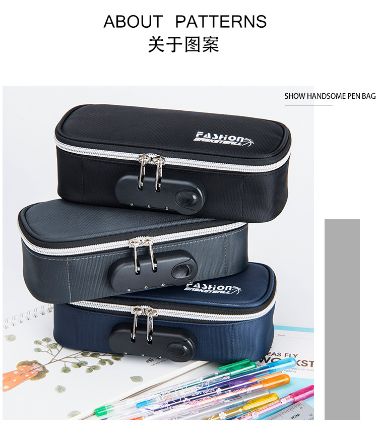 Tongzhuo Men's Simple Canvas Pen Bag Large Capacity Password Lock Portable Korean Student Men and Women Stationery Case Amazon