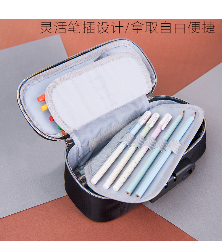 Tongzhuo Men's Simple Canvas Pen Bag Large Capacity Password Lock Portable Korean Student Men and Women Stationery Case Amazon