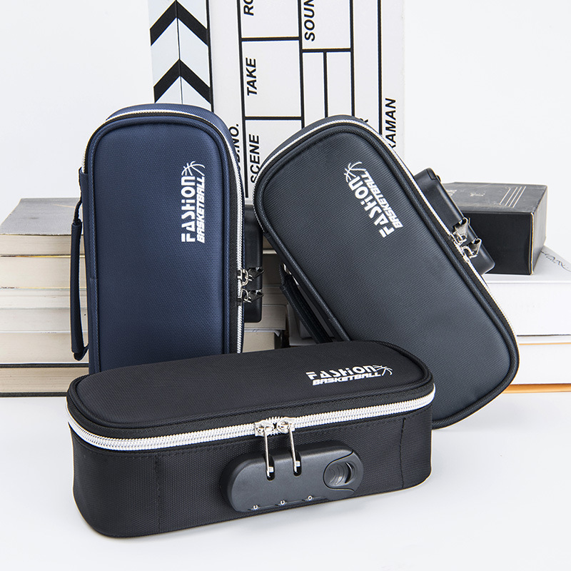 Tongzhuo Men&#039;s Simple Canvas Pen Bag Large Capacity Password Lock Portable Korean Student Male and Female Stationery Case