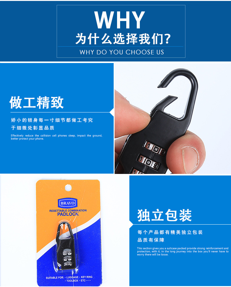 Factory Hot Sale Password Lock of Trolley Case Drawer Gym Password Security Lock Digital Luggage Padlock