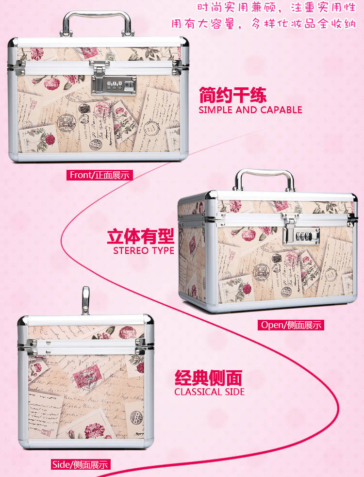 Cosmetic Case Portable Aluminum Alloy Password Lock Cosmetic Case Large Double Rounds Mirror Portable Cosmetics Storage Box for Women