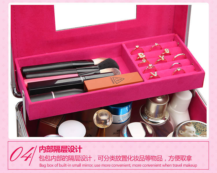 Cosmetic Case Portable Aluminum Alloy Password Lock Cosmetic Case Large Double Rounds Mirror Portable Cosmetics Storage Box for Women