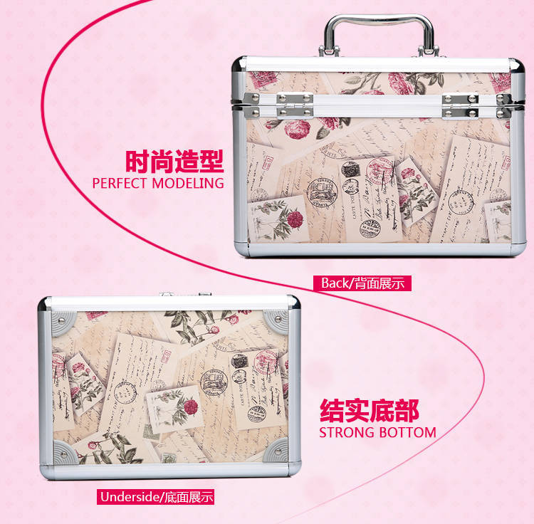 Cosmetic Case Portable Aluminum Alloy Password Lock Cosmetic Case Large Double Rounds Mirror Portable Cosmetics Storage Box for Women