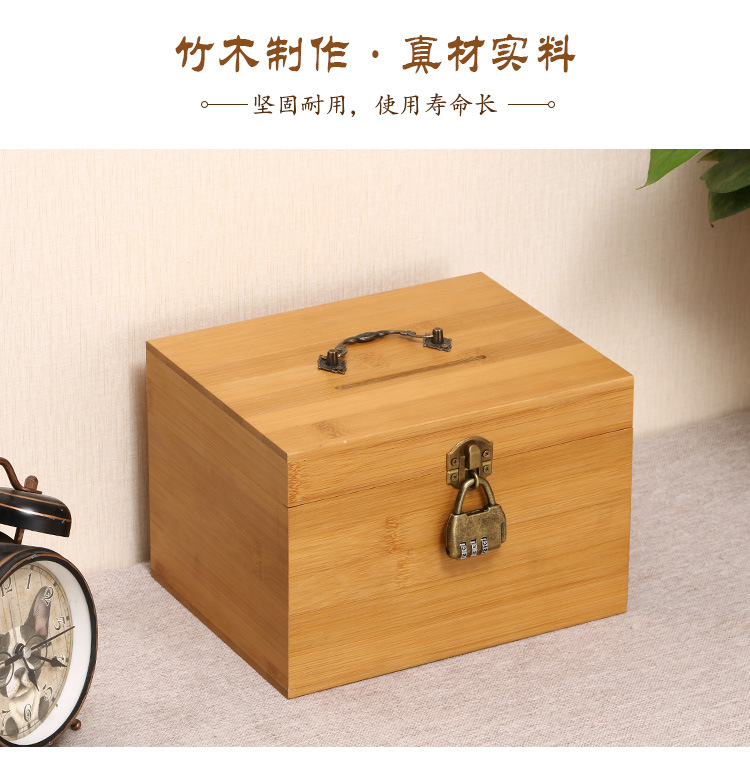Wooden Box Bamboo Coin Bank Vintage Children's Gift with Lock Savings Bank Wooden Case Treasure Chest Storage Box Crafts Box