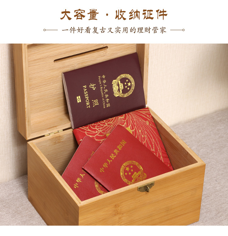 Wooden Box Bamboo Coin Bank Vintage Children's Gift with Lock Savings Bank Wooden Case Treasure Chest Storage Box Crafts Box