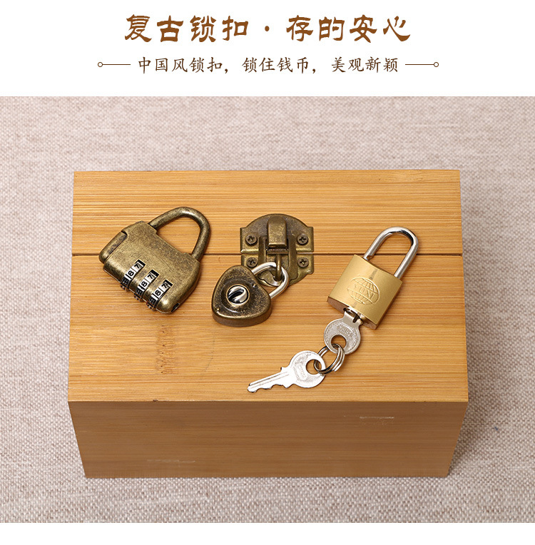 Wooden Box Bamboo Coin Bank Vintage Children's Gift with Lock Savings Bank Wooden Case Treasure Chest Storage Box Crafts Box