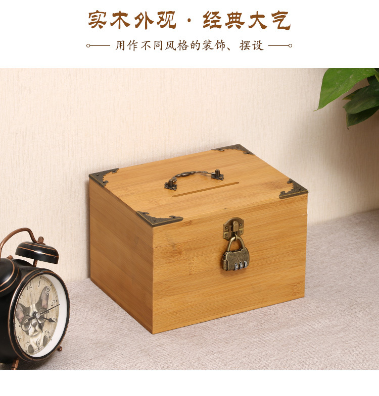 Wooden Box Bamboo Coin Bank Vintage Children's Gift with Lock Savings Bank Wooden Case Treasure Chest Storage Box Crafts Box
