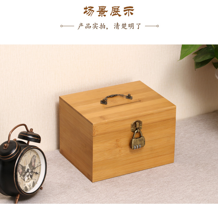 Wooden Box Bamboo Coin Bank Vintage Children's Gift with Lock Savings Bank Wooden Case Treasure Chest Storage Box Crafts Box