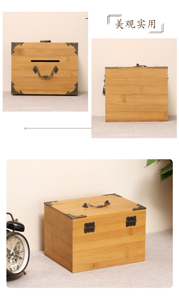 Wooden Box Bamboo Coin Bank Vintage Children's Gift with Lock Savings Bank Wooden Case Treasure Chest Storage Box Crafts Box
