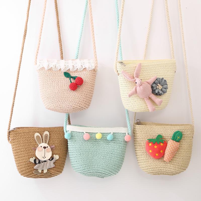 Girls&#039; Messenger Bag Cute Coin Purse Princess Fashion Western Style Baby Girl Small Bag Children&#039;s Grass Handmade Woven Bag