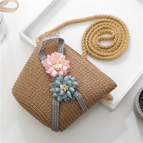 Girls' Messenger Bag Cute Coin Purse Princess Fashion Western Style Baby Girl Small Bag Children's Grass Handmade Woven Bag