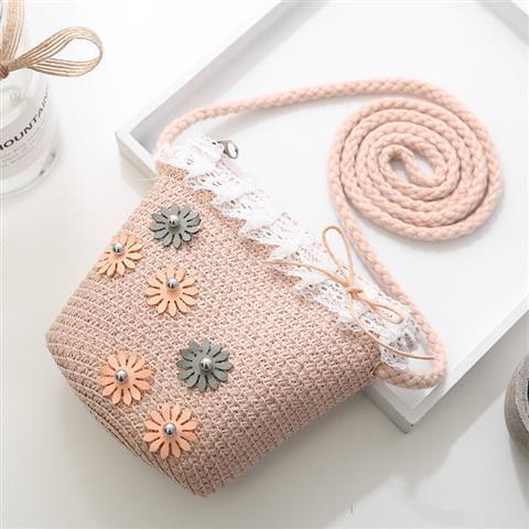 Girls' Messenger Bag Cute Coin Purse Princess Fashion Western Style Baby Girl Small Bag Children's Grass Handmade Woven Bag