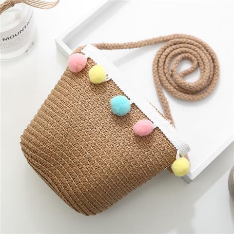 Girls' Messenger Bag Cute Coin Purse Princess Fashion Western Style Baby Girl Small Bag Children's Grass Handmade Woven Bag