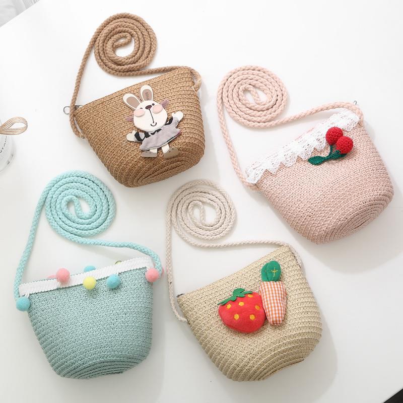 Girls' Messenger Bag Cute Coin Purse Princess Fashion Western Style Baby Girl Small Bag Children's Grass Handmade Woven Bag