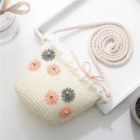 Girls' Messenger Bag Cute Coin Purse Princess Fashion Western Style Baby Girl Small Bag Children's Grass Handmade Woven Bag