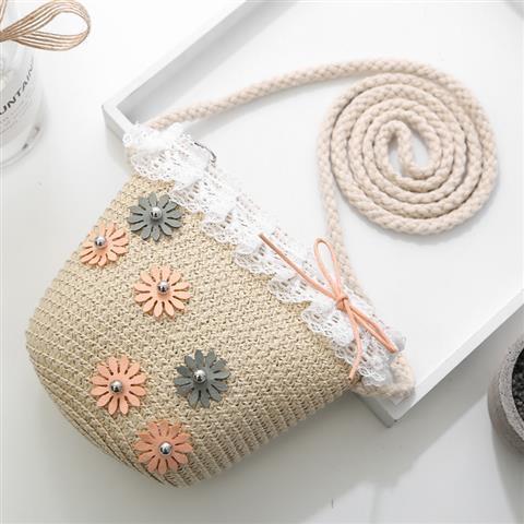 Girls' Messenger Bag Cute Coin Purse Princess Fashion Western Style Baby Girl Small Bag Children's Grass Handmade Woven Bag