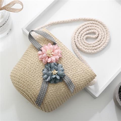Girls' Messenger Bag Cute Coin Purse Princess Fashion Western Style Baby Girl Small Bag Children's Grass Handmade Woven Bag