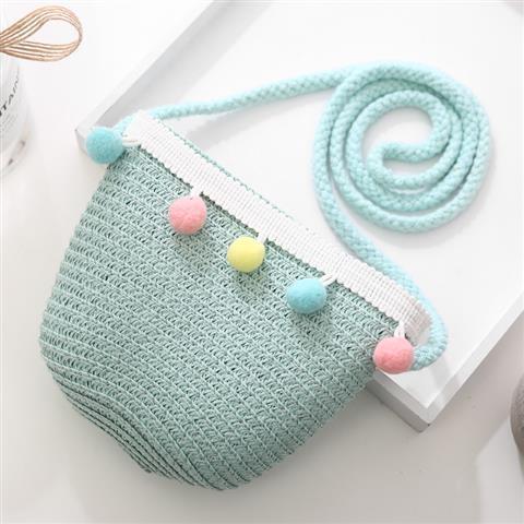 Girls' Messenger Bag Cute Coin Purse Princess Fashion Western Style Baby Girl Small Bag Children's Grass Handmade Woven Bag