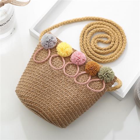 Girls' Messenger Bag Cute Coin Purse Princess Fashion Western Style Baby Girl Small Bag Children's Grass Handmade Woven Bag