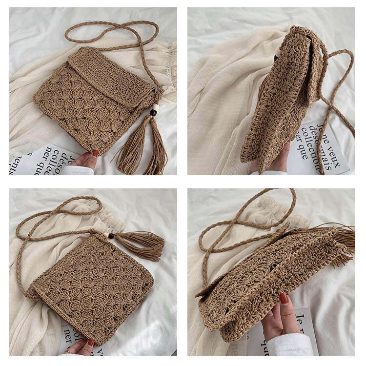 Factory Price Ins New Fan Crochet Paper String Flip Woven Bag Crossbody Straw Bag Beach Casual Women's Bag