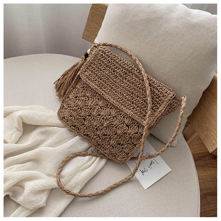 Factory Price Ins New Fan Crochet Paper String Flip Woven Bag Crossbody Straw Bag Beach Casual Women's Bag