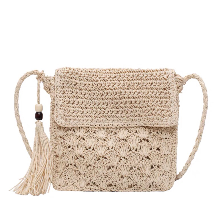 Factory Price Ins New Fan Crochet Paper String Flip Woven Bag Crossbody Straw Bag Beach Casual Women's Bag