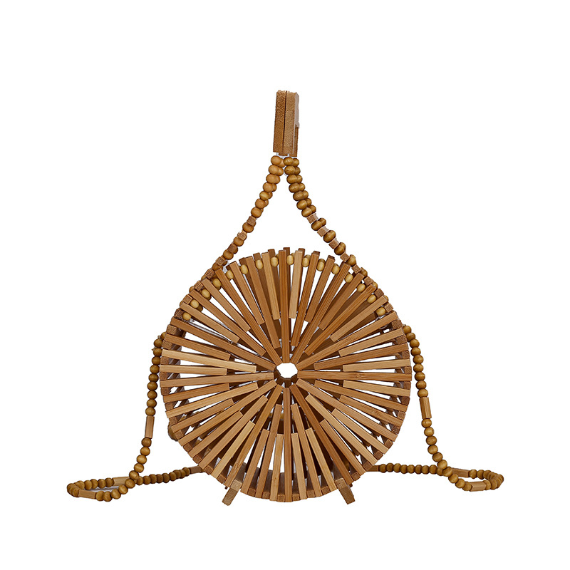 INS Bamboo Woven Woven Bag Female 2021 Summer New Fresh Internet Celebrity Holiday Portable Small round Shoulder Bag Tide