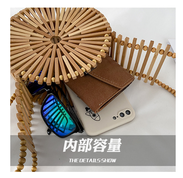 INS Bamboo Woven Woven Bag Female 2021 Summer New Fresh Internet Celebrity Holiday Portable Small round Shoulder Bag Tide