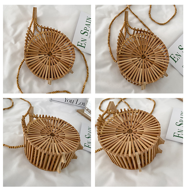 INS Bamboo Woven Woven Bag Female 2021 Summer New Fresh Internet Celebrity Holiday Portable Small round Shoulder Bag Tide