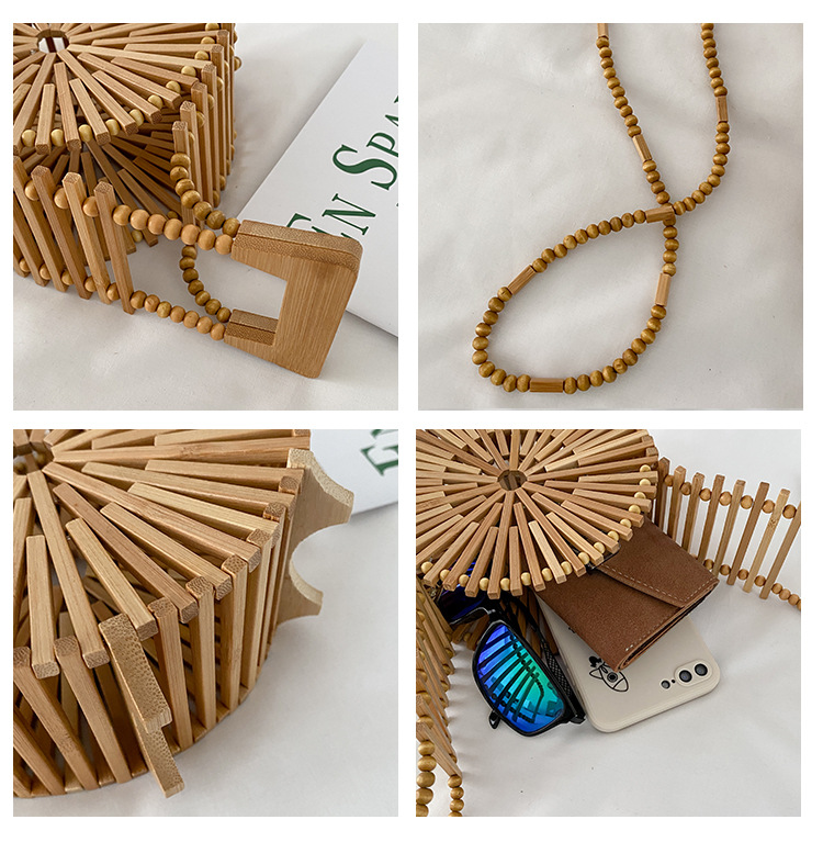 INS Bamboo Woven Woven Bag Female 2021 Summer New Fresh Internet Celebrity Holiday Portable Small round Shoulder Bag Tide