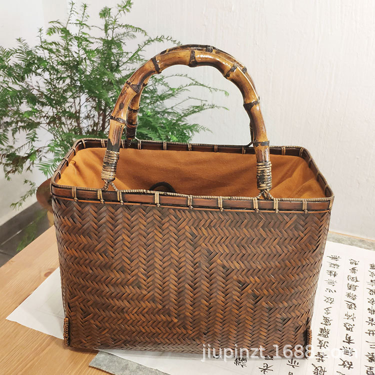 Bamboo Woven Bag Women&#039;s Handbag Tea Set Accessories Storage Bag Bamboo Woven Basket Tea Ceremony Storage Bamboo Bag