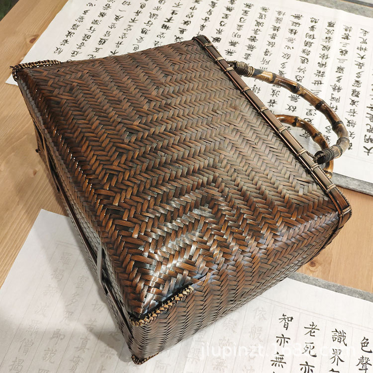 Bamboo Woven Bag Women&#039;s Handbag Tea Set Accessories Storage Bag Bamboo Woven Basket Tea Ceremony Storage Bamboo Bag