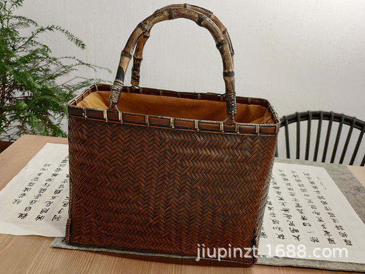 Bamboo Woven Bag Women's Handbag Tea Set Accessories Storage Bag Bamboo Woven Basket Tea Ceremony Storage Bamboo Bag Bamboo Woven Bag Women's Handbag Tea Set Accessories Storage Bag Bamboo Woven Basket Tea Ceremony Storage Bamboo Bag