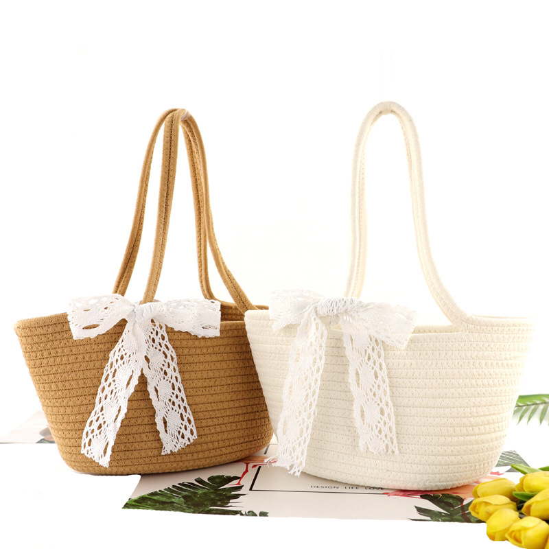 INS New Woven Bag Fashion Women Shoulder Bag Open Cotton String Straw Bag Leisure Beach Bag (without Lining)