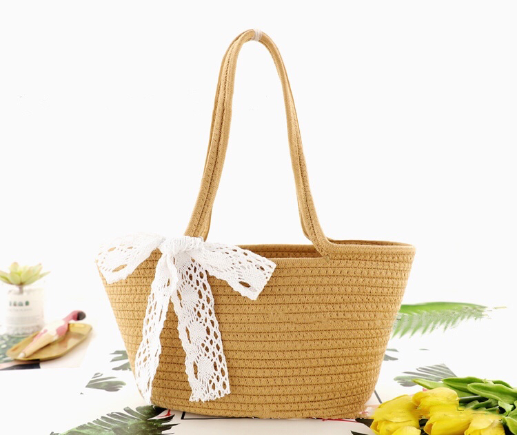 INS New Woven Bag Fashion Women Shoulder Bag Open Cotton String Straw Bag Leisure Beach Bag (without Lining)
