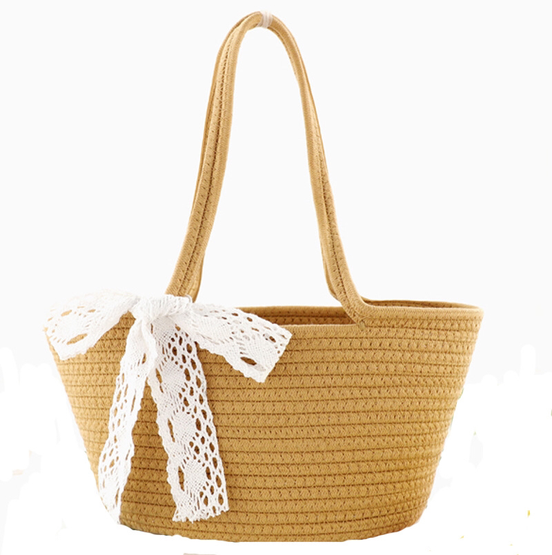 INS New Woven Bag Fashion Women Shoulder Bag Open Cotton String Straw Bag Leisure Beach Bag (without Lining)