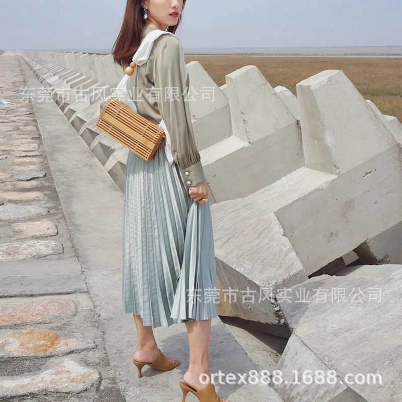 Antique Style New Ins Rattan Bag Light Luxury Woven Bag Straw Bag Holiday Portable Shoulder Bag Bamboo Basket Bag Female