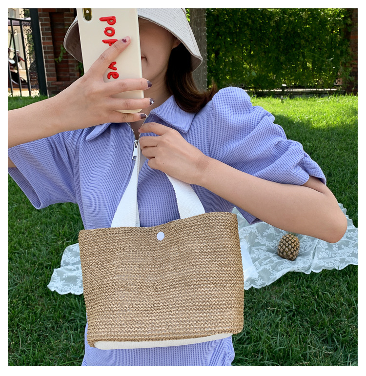 New Internet Celebrity Seaside Summer Beach Holiday Fashion Imitation Straw Woven Bag Retro Handbag Straw Bag Women New Internet Celebrity Seaside Summer Beach Holiday Fashion Imitation Straw Woven Bag Retro Handbag Straw Bag Women