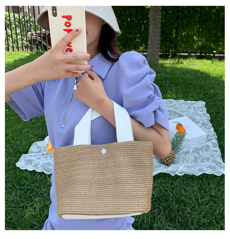 New Internet Celebrity Seaside Summer Beach Holiday Fashion Imitation Straw Woven Bag Retro Handbag Straw Bag Women New Internet Celebrity Seaside Summer Beach Holiday Fashion Imitation Straw Woven Bag Retro Handbag Straw Bag Women