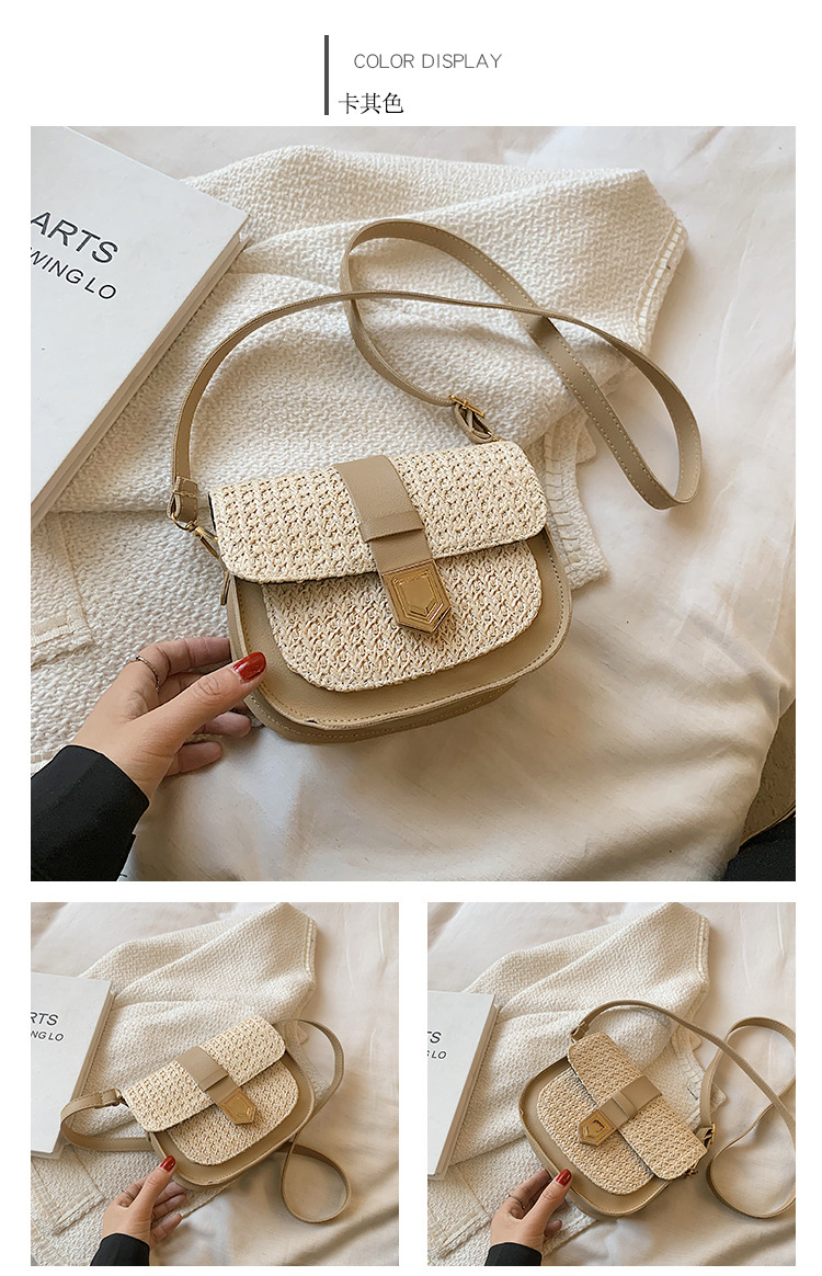 Straw Bag Woven Bag Simple and Fresh Shoulder Messenger Bag Western Style Saddle Bag