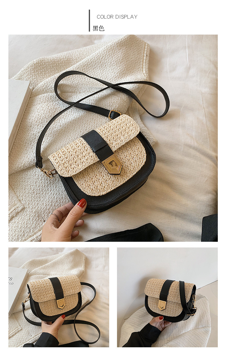 Straw Bag Woven Bag Simple and Fresh Shoulder Messenger Bag Western Style Saddle Bag