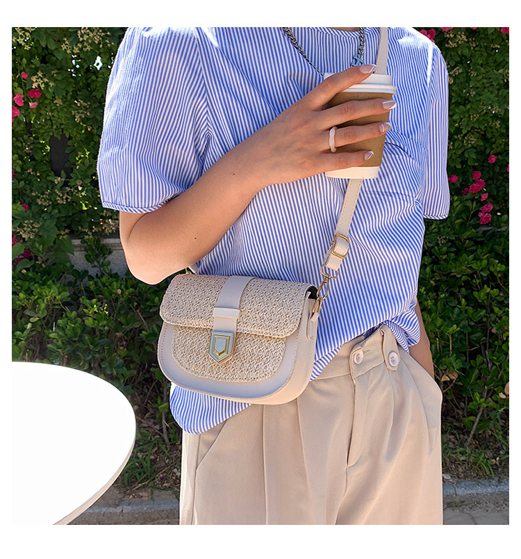 Straw Bag Woven Bag Simple and Fresh Shoulder Messenger Bag Western Style Saddle Bag