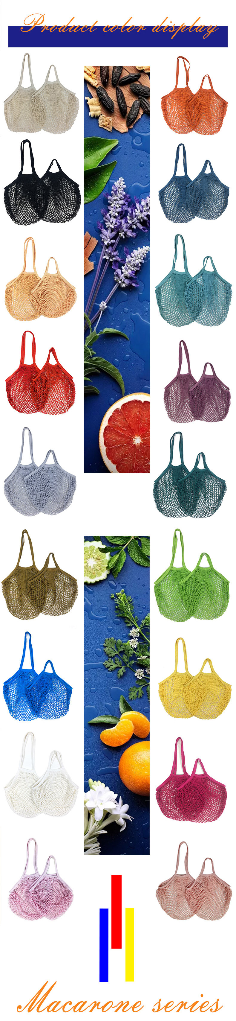 Wholesale Portable Cotton Mesh Bag Supermarket Vegetable and Fruit Net Bag Shopping Bag Hollow Woven Bag
