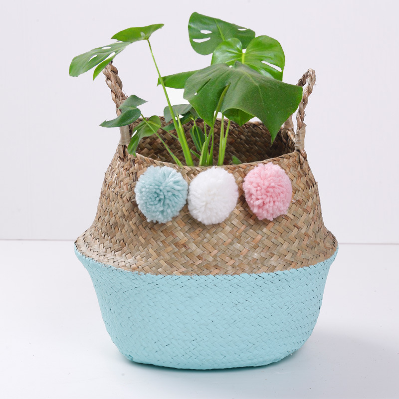 Straw woven bag Cosmetics storage bag dirty clothes basket embroidery items