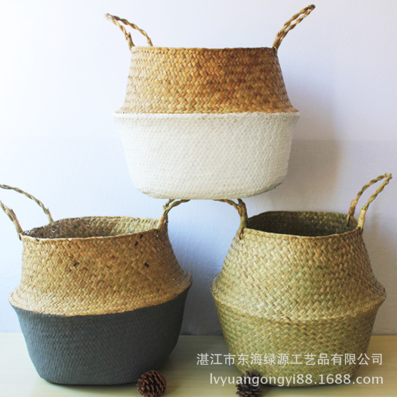Straw woven bag Cosmetics storage bag dirty clothes basket embroidery items