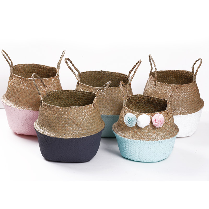 Straw woven bag Cosmetics storage bag dirty clothes basket embroidery items