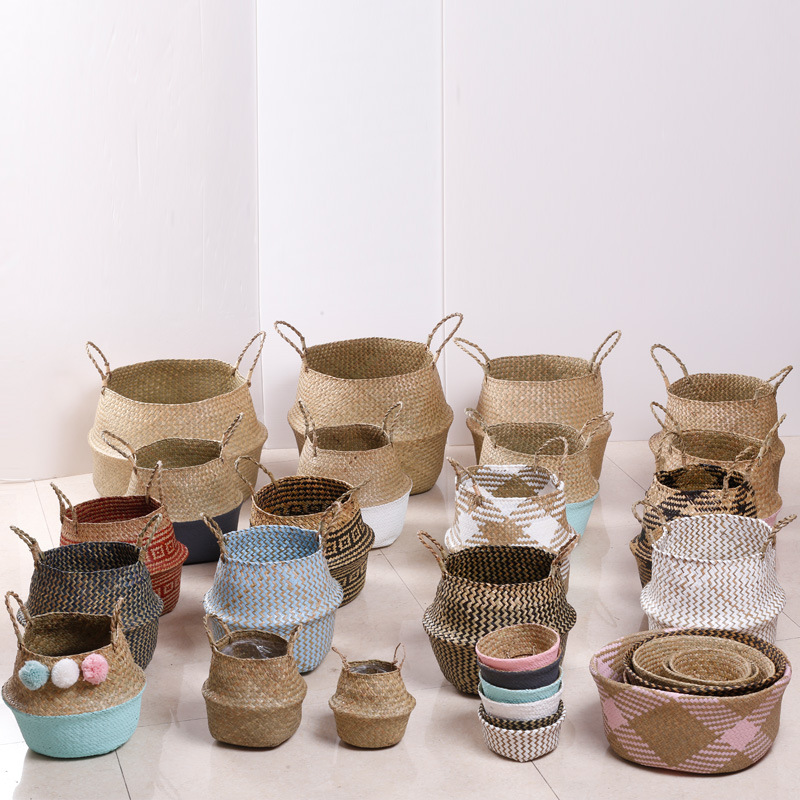 Straw woven bag Cosmetics storage bag dirty clothes basket embroidery items