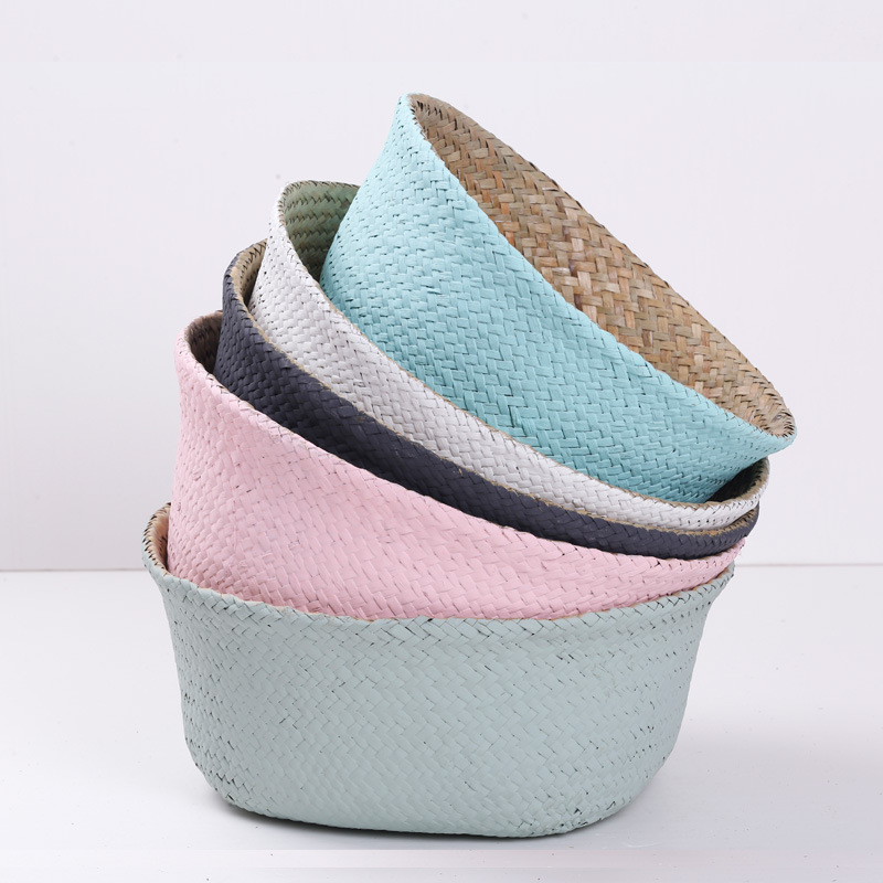 Straw woven bag Cosmetics storage bag dirty clothes basket embroidery items