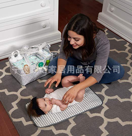 Amazon white grey cotton thread woven bag with collapsible mommy diaper with removable partition Amazon white grey cotton thread woven bag with collapsible mommy diaper with removable partition